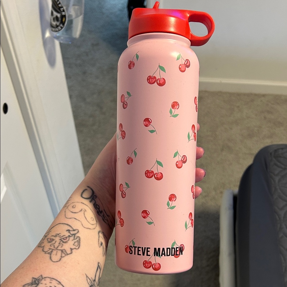 Steve Madden Pink Cherry Print Water Bottle